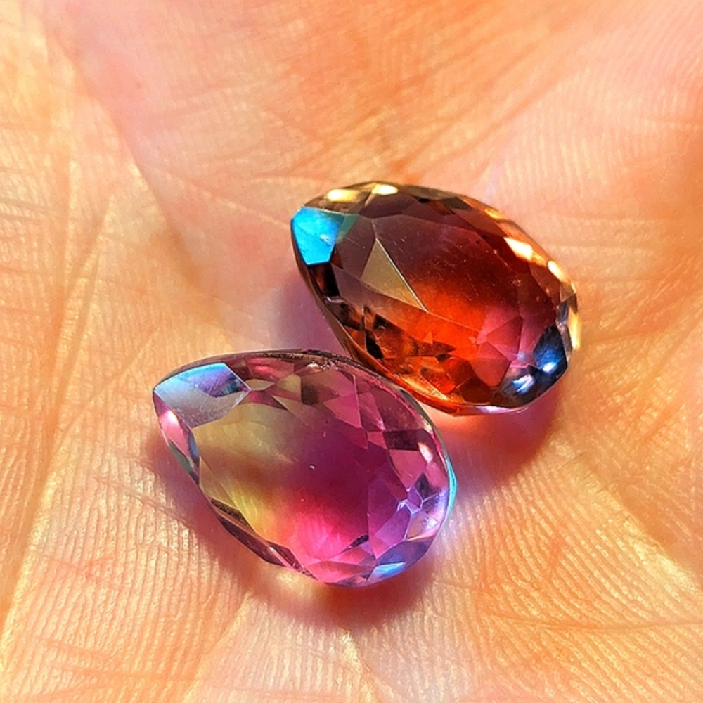 2pcs. 🍉 Watermelon Tourmaline Doublet Pear Cut Loose Gemstone 🍉 Lot E